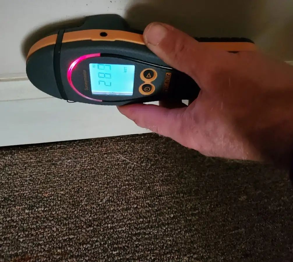 Moisture detection at baseboard during Storm Damage Restoration in Lakeville